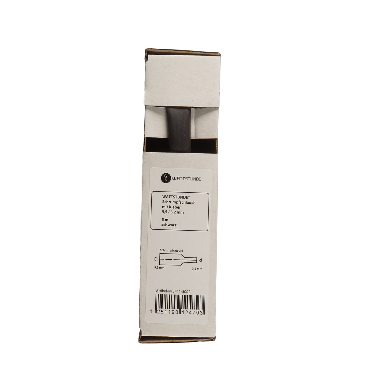 WATTSTUNDE® Schrumpfschlauch mit Kleber 9,5/3,2 mm 5 m schwarz