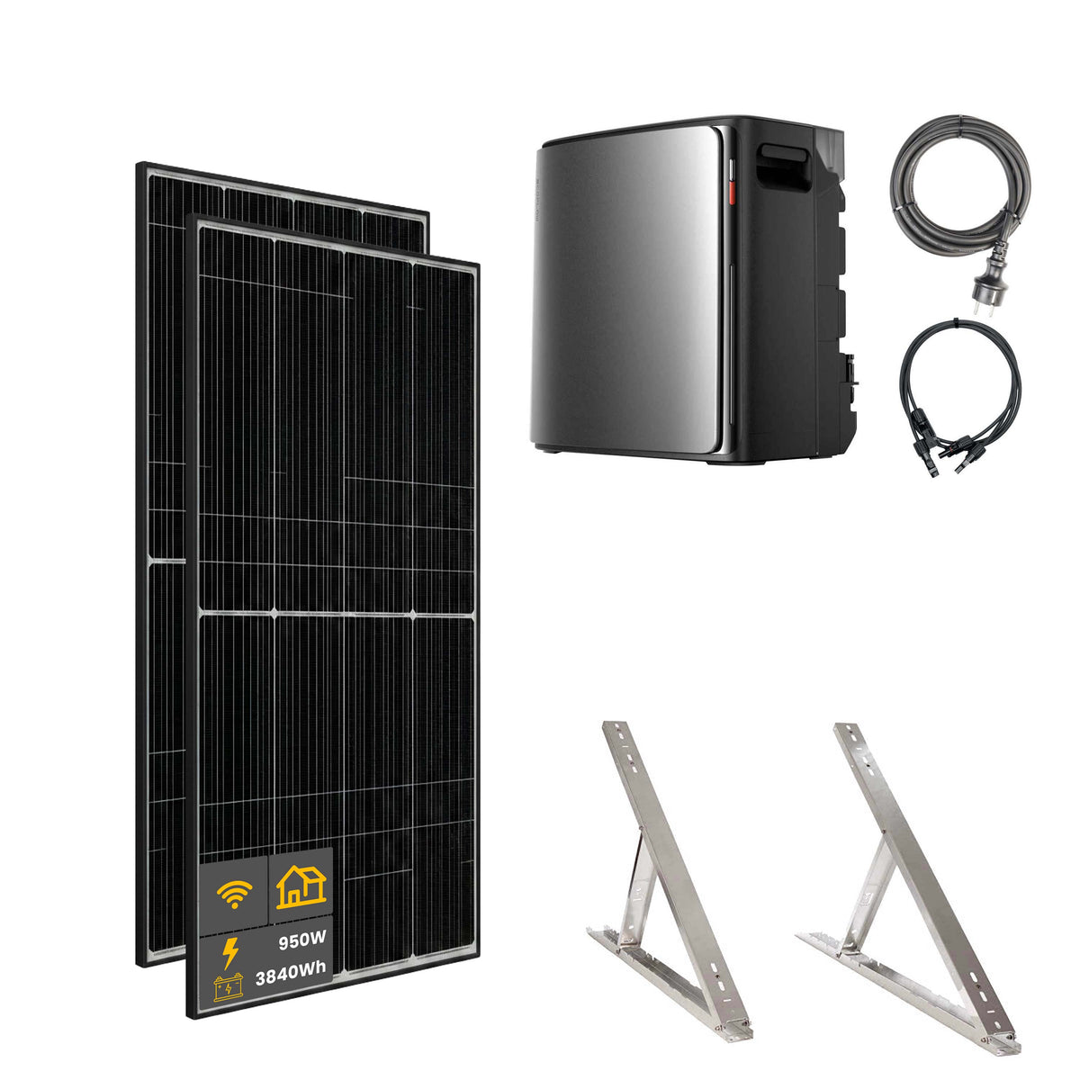 950 W EcoFlow STREAM Ultra X Balkonkraftwerk | Set mit Mikrowechselrichter und 2x 475 W DAH bifacial Solarmodul mit Flachdach Halterung und 3,84 kWh Speicher