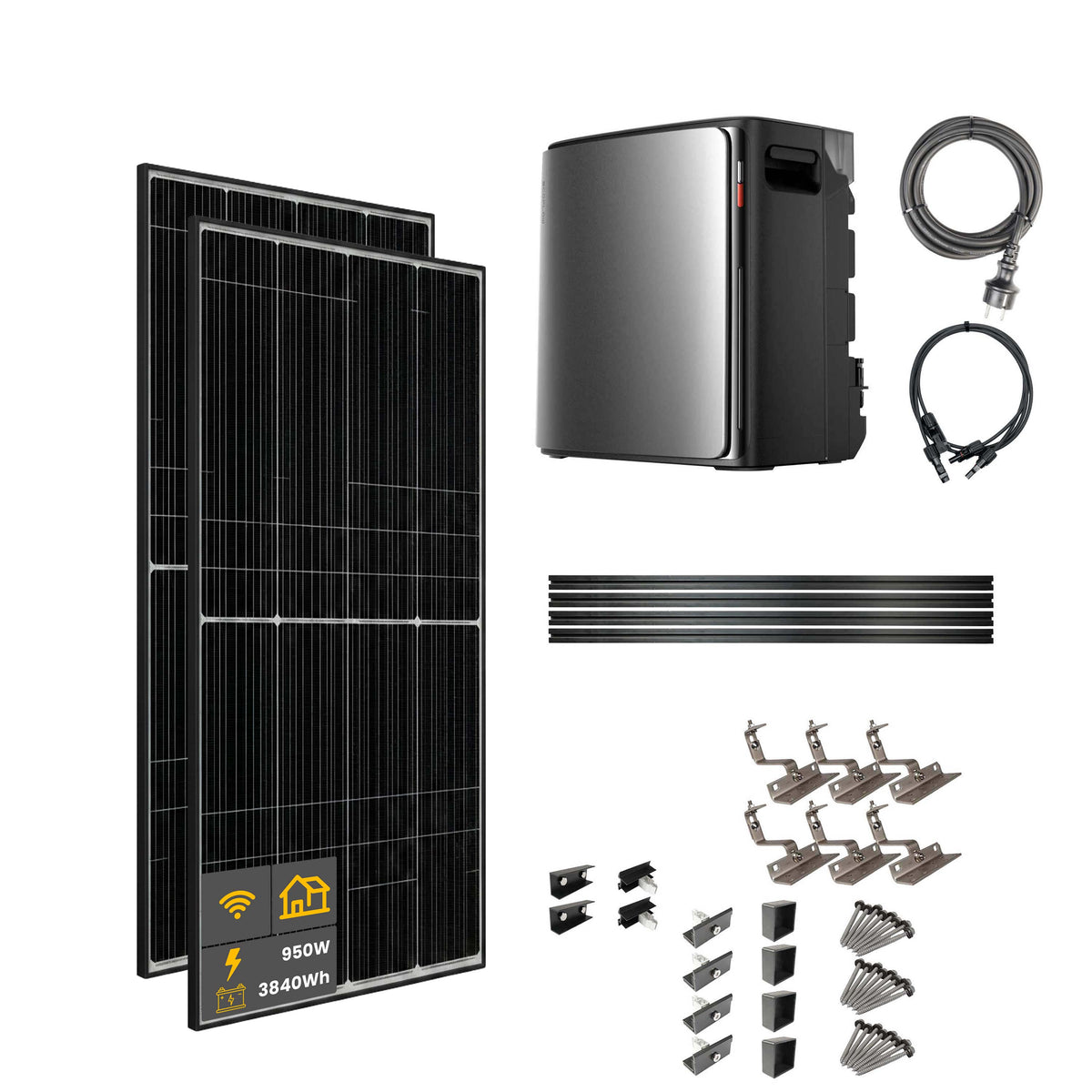 950 W EcoFlow STREAM Ultra X Balkonkraftwerk | Set mit Mikrowechselrichter und 2x 475 W DAH bifacial Solarmodul mit Hausdachhalterung und 3,84 kWh Speicher