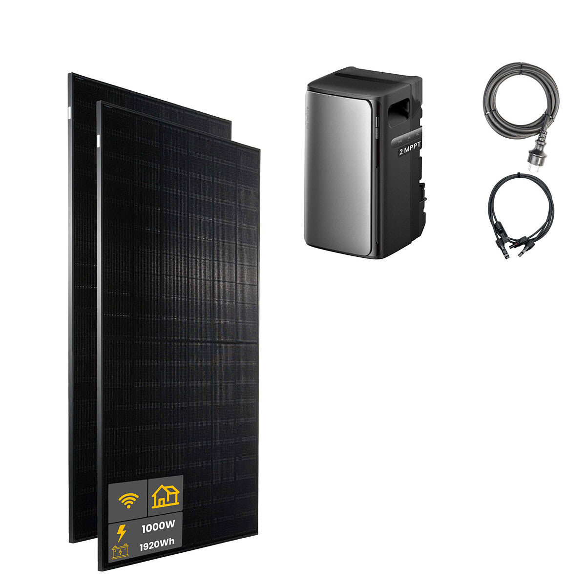 1000 W EcoFlow STREAM Max Balkonkraftwerk | Set mit Mikrowechselrichter und 2x 500 W DAH bifacial Solarmodul ohne Halterung und 1,92 kWh Speicher