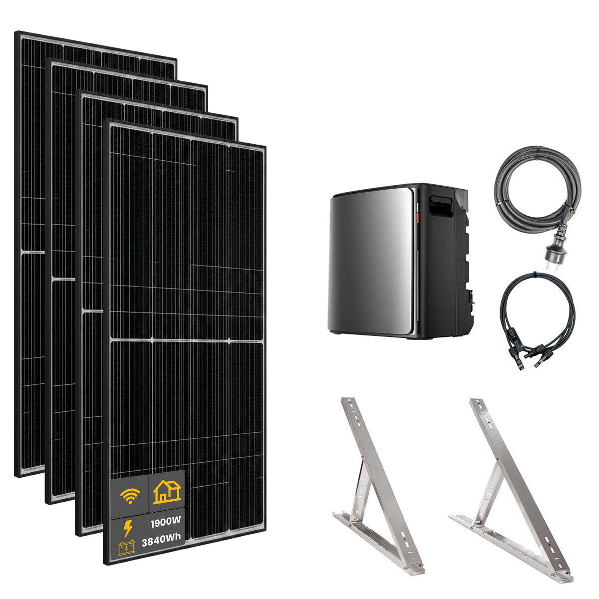 1900 W EcoFlow STREAM Ultra X Balkonkraftwerk | Set mit Mikrowechselrichter und 4x 475 W DAH bifacial Solarmodul mit Flachdach Halterung und 3,84 kWh Speicher