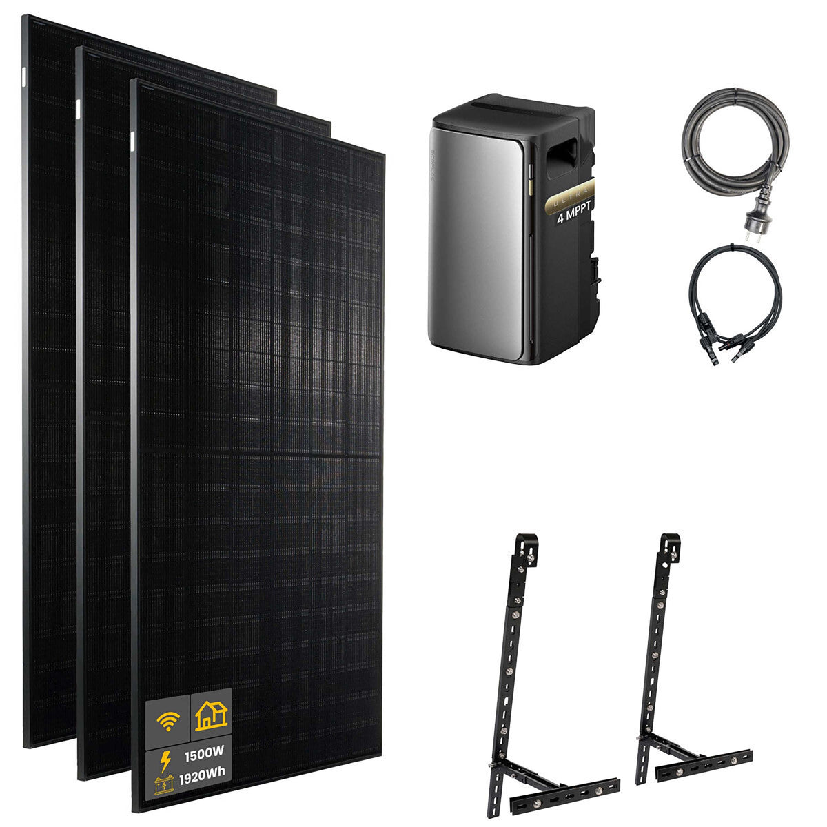 1500 W EcoFlow STREAM Ultra Balkonkraftwerk | Set mit Mikrowechselrichter und 3x 500 W DAH bifacial Solarmodul mit Gitterbalkon Halterung und 1,92 kWh Speicher
