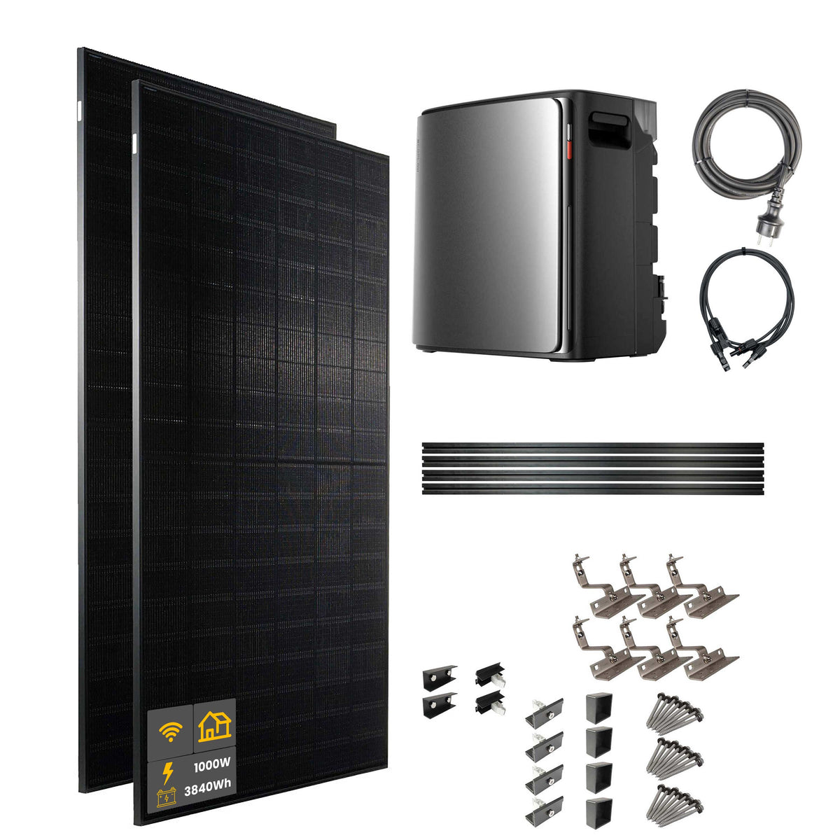 1000 W EcoFlow STREAM Ultra X Balkonkraftwerk | Set mit Hausdachhalterungen für Ziegeldächer, 2x 500 W DAH bifacial Solarmodul und 3,84 kWh Speicher