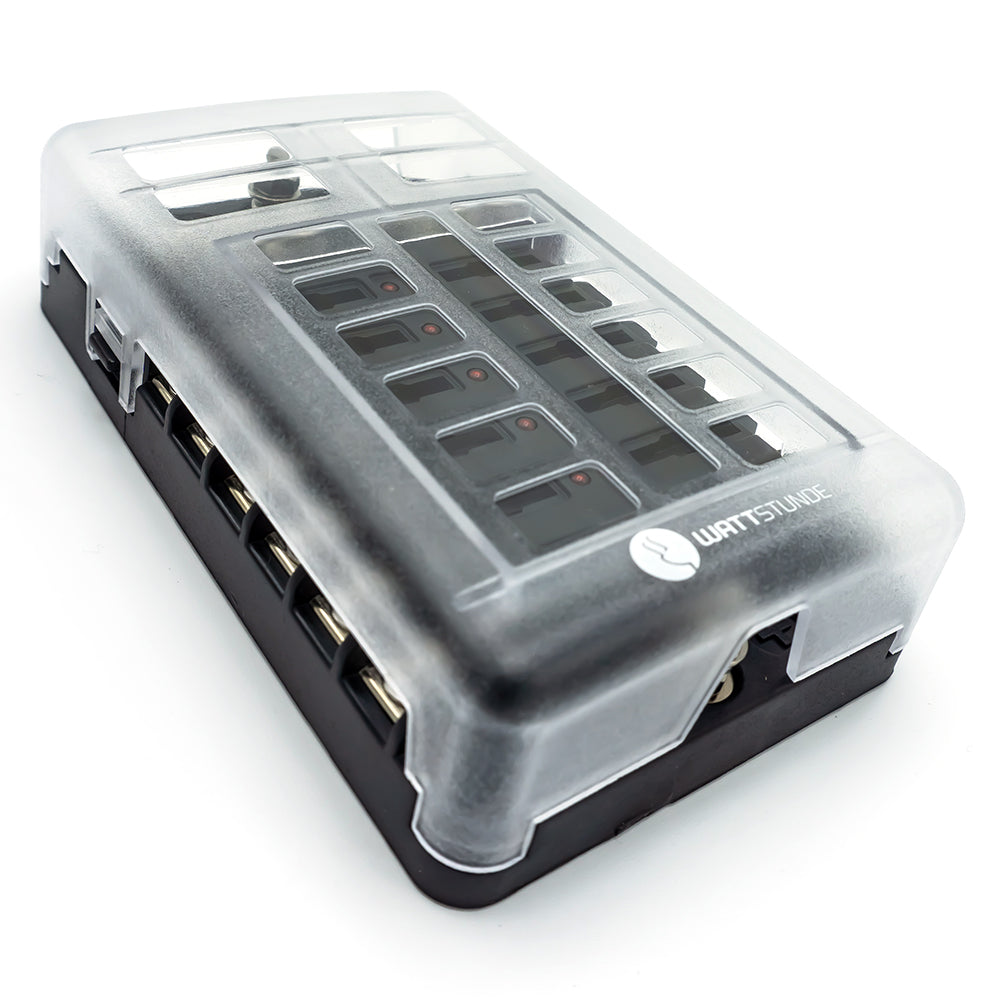 WATTSTUNDE® Plus Distributor 12 mit je 4 x 5 A, 10 A, 15 A, 20 A Flachsicherungen