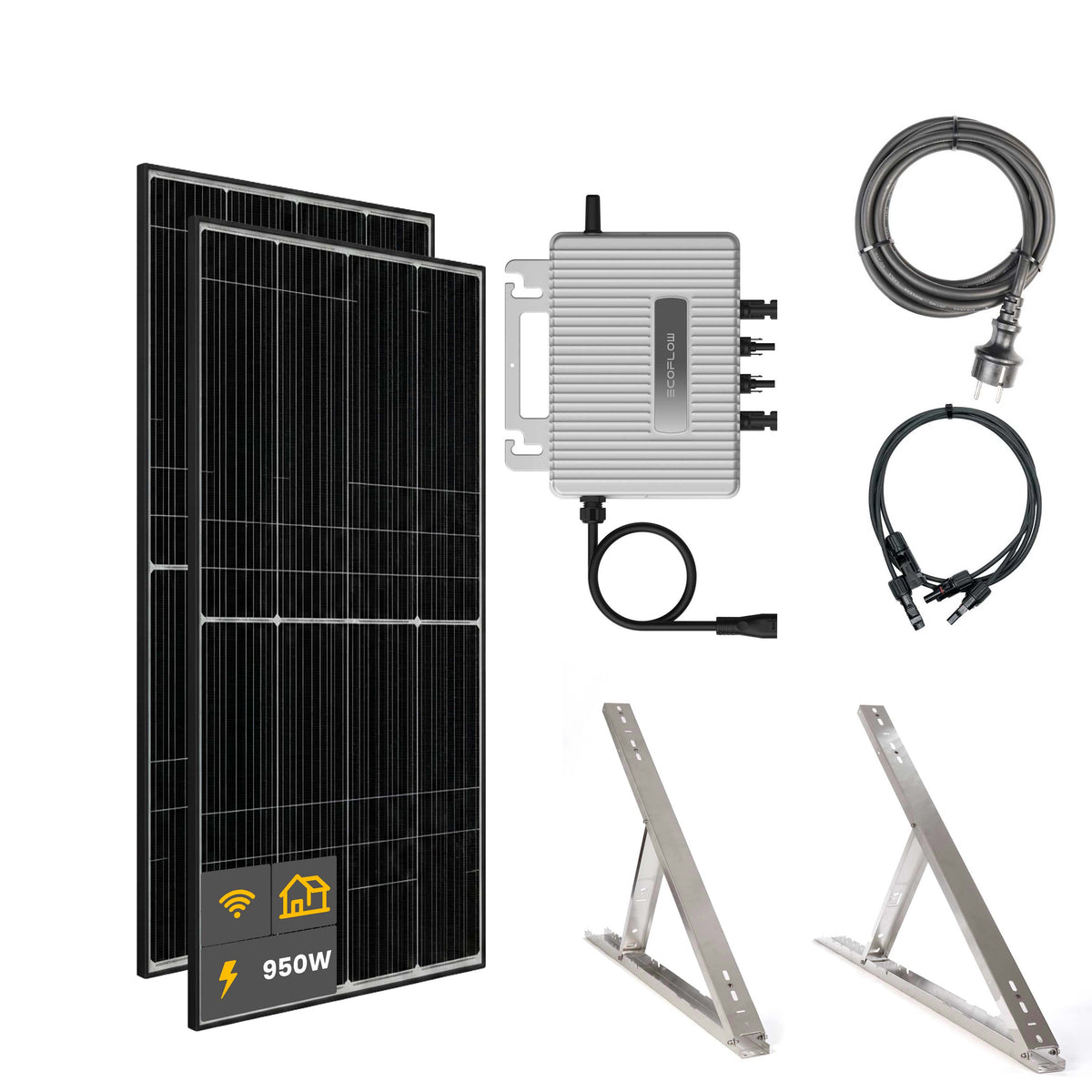 950 W Balkonkraftwerk | Set mit EcoFlow STREAM 800 W Mikrowechselrichter und 2x 475 W DAH Solarmodul mit Flachdach Halterung