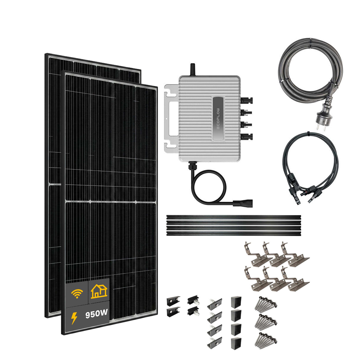 950 W Balkonkraftwerk | Set mit EcoFlow STREAM 800 W Mikrowechselrichter und 2x 475 W DAH Solarmodul mit Hausdachhalterungen für Ziegeldächer ohne Speicher
