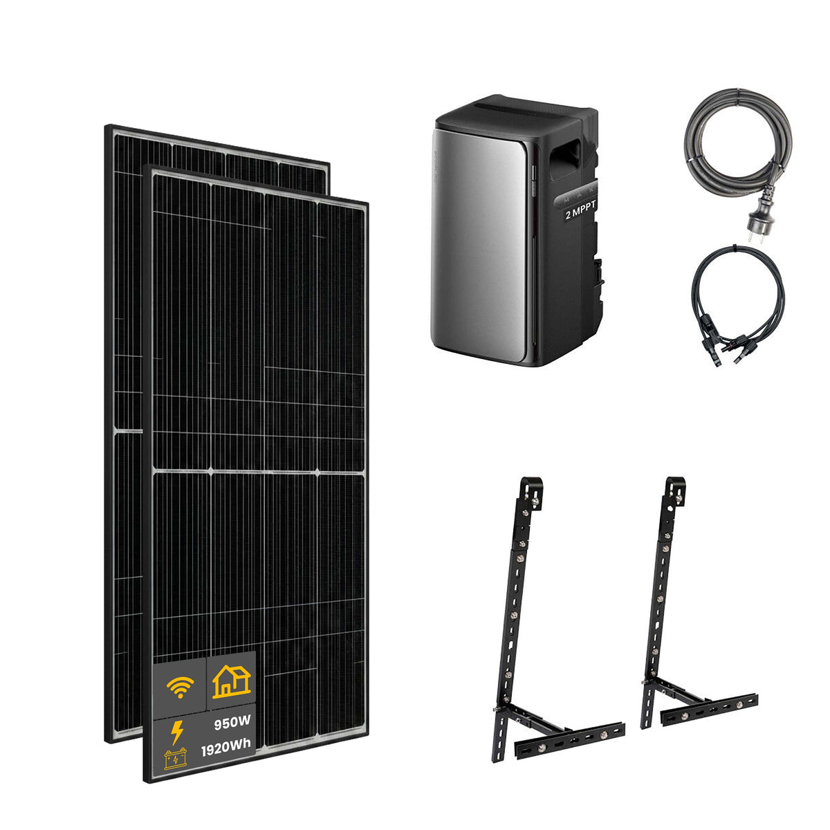950 W EcoFlow STREAM Max Balkonkraftwerk | Set mit Mikrowechselrichter und 2x 475 W DAH bifacial Solarmodul mit Gitterbalkon Halterung und 1,92 kWh Speicher