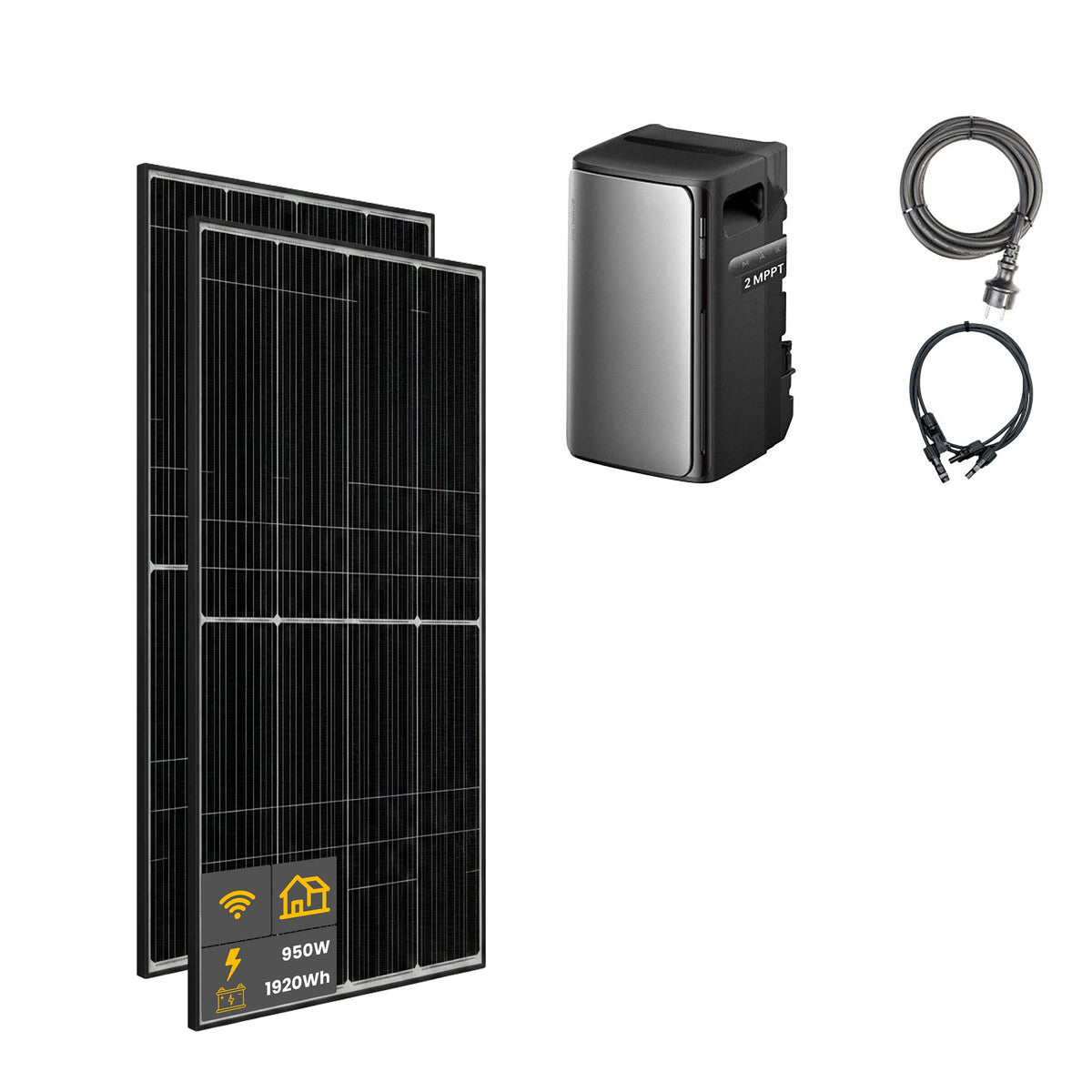 950 W EcoFlow STREAM Max Balkonkraftwerk | Set mit Mikrowechselrichter und 2x 475 W DAH bifacial Solarmodul ohne Halterung und 1,92 kWh Speicher