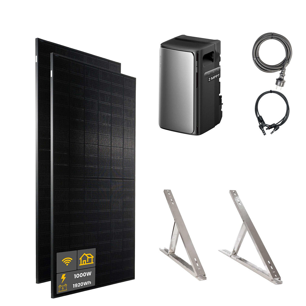 1000 W EcoFlow STREAM Max Balkonkraftwerk | Set mit Mikrowechselrichter und 2x 500 W DAH bifacial Solarmodul mit Flachdach Halterung und 1,92 kWh Speicher