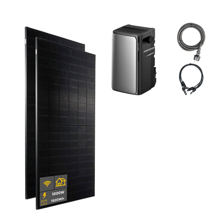 1000 W EcoFlow STREAM Max Balkonkraftwerk | Set mit Mikrowechselrichter und 2x 500 W DAH bifacial Solarmodul ohne Halterung und 1,92 kWh Speicher