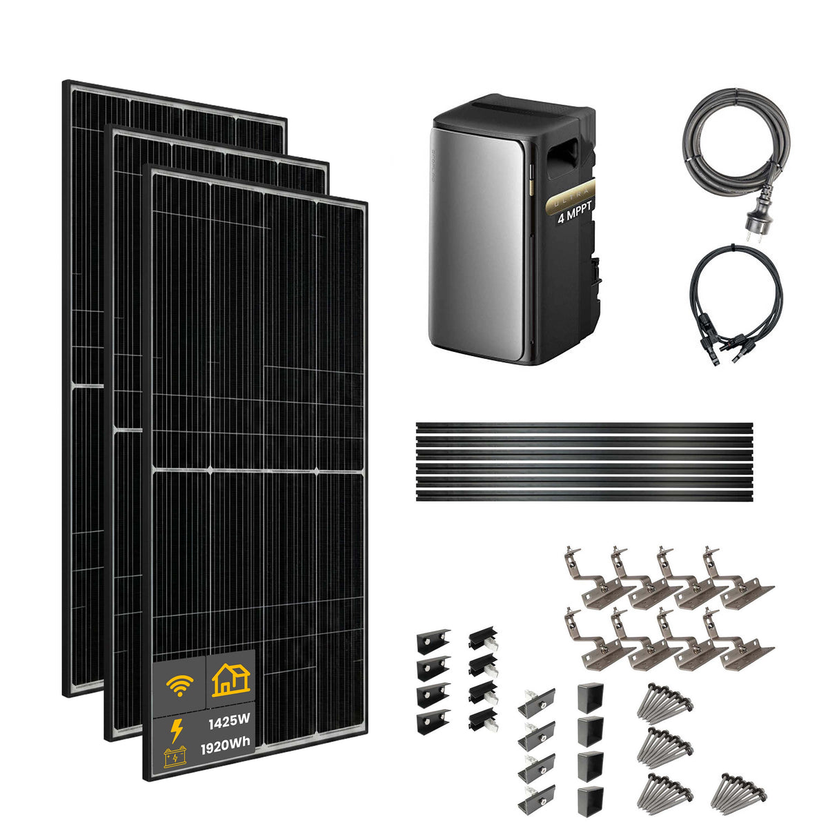 1425 W EcoFlow STREAM Ultra Balkonkraftwerk | Set mit Mikrowechselrichter und 3x 475 W DAH bifacial Solarmodul mit Hausdachhalterung und 1,92 kWh Speicher