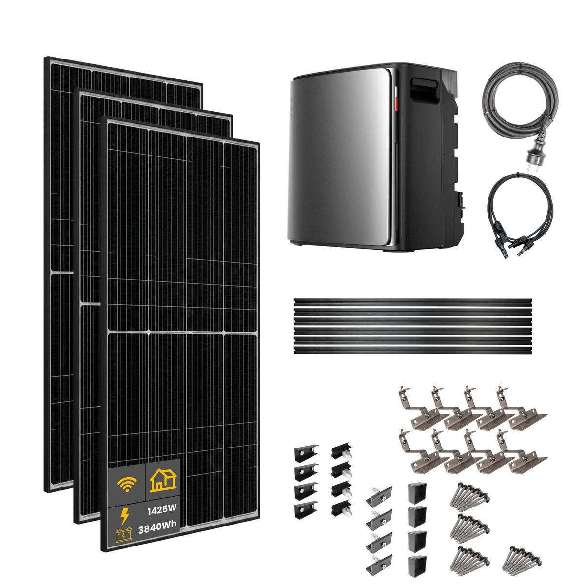 1425 W EcoFlow STREAM Ultra X Balkonkraftwerk | Set mit Mikrowechselrichter und 3x 475 W DAH bifacial Solarmodul mit Hausdachhalterung und 3,84 kWh Speicher
