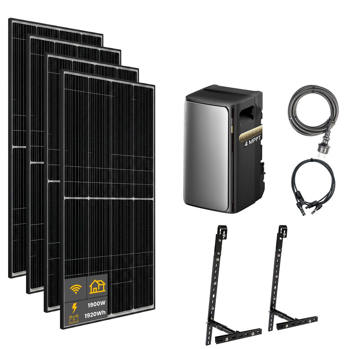 1900 W EcoFlow STREAM Ultra Balkonkraftwerk | Set mit Mikrowechselrichter und 4x 475 W DAH bifacial Solarmodul mit Gitterbalkon Halterung und 1,92 kWh Speicher