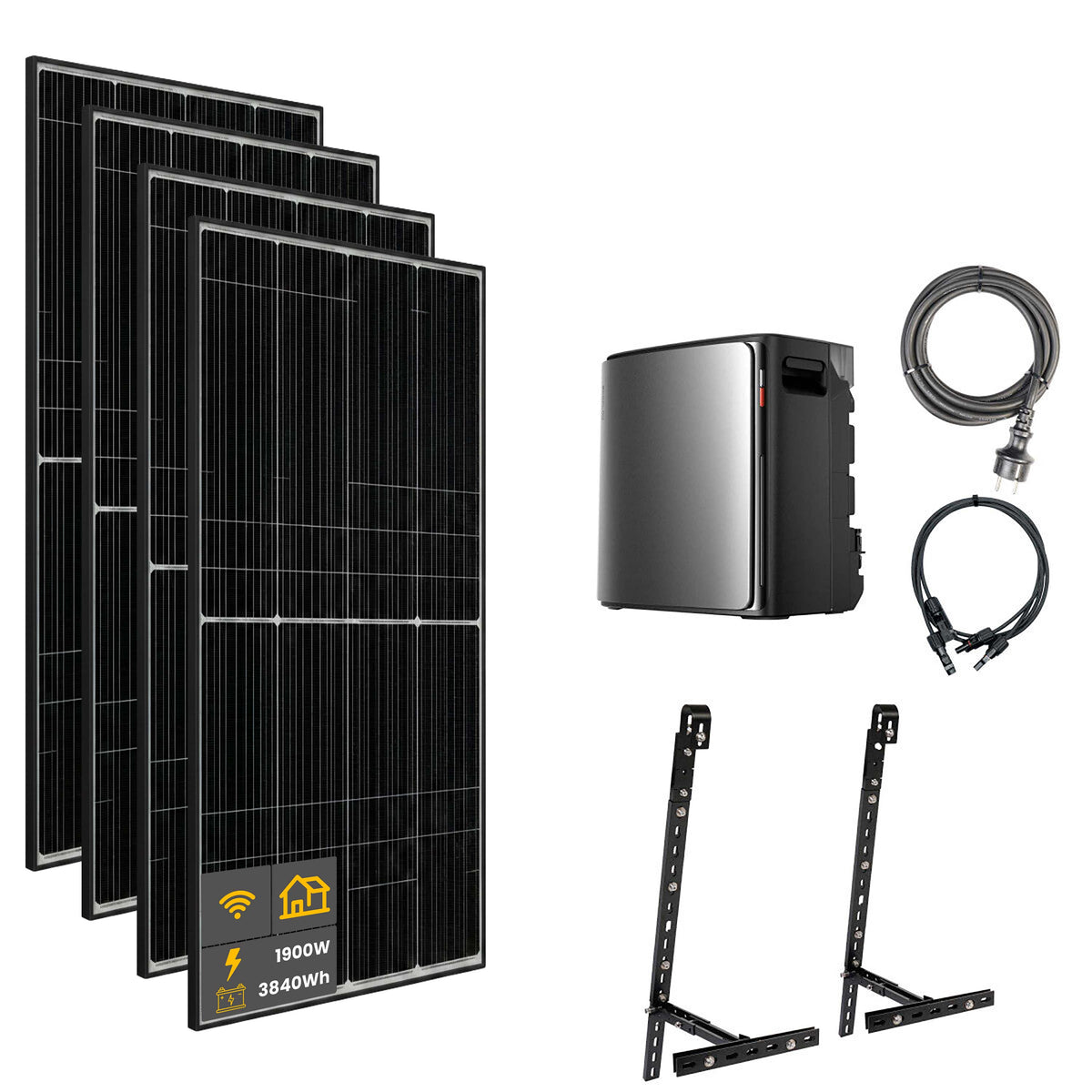 1900 W EcoFlow STREAM Ultra X Balkonkraftwerk | Set mit Mikrowechselrichter und 4x 475 W DAH bifacial Solarmodul mit Gitterbalkon Halterung und 3,84 kWh Speicher