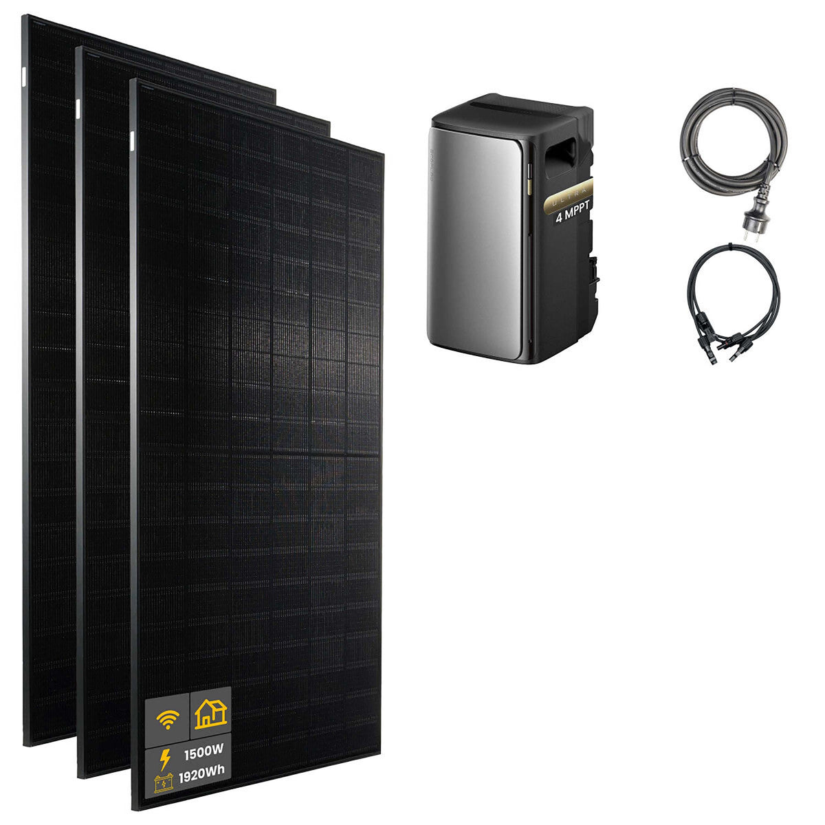 1500 W EcoFlow STREAM Ultra Balkonkraftwerk | Set mit Mikrowechselrichter und 3x 500 W DAH bifacial Solarmodul ohne Halterung und 1,92 kWh Speicher