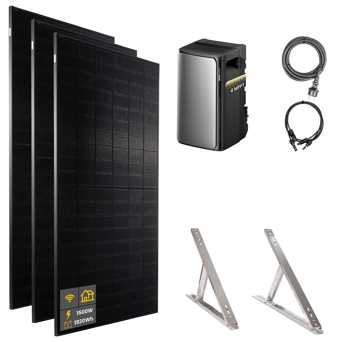 1500 W EcoFlow STREAM Ultra Balkonkraftwerk | Set mit Mikrowechselrichter und 3x 500 W DAH bifacial Solarmodul mit Flachdach Halterung und 1,92 kWh Speicher