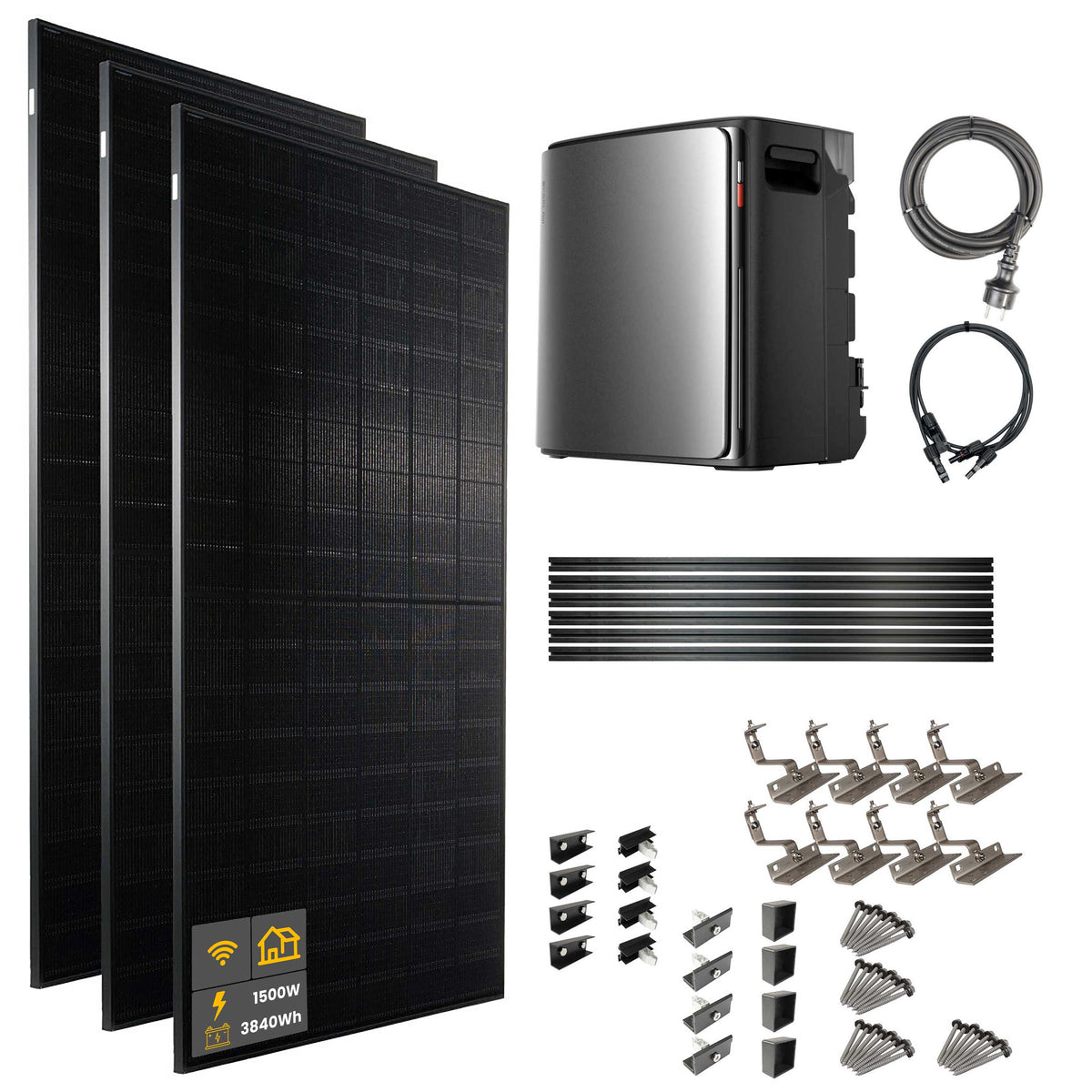1500 W EcoFlow STREAM Ultra X Balkonkraftwerk | Set mit Hausdachhalterungen für Ziegeldächer, 3x 500 W DAH bifacial Solarmodul und 3,84 kWh Speicher