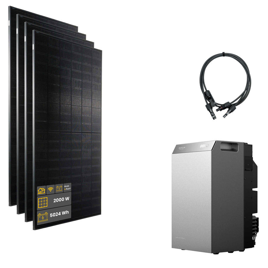 2000 W EcoFlow STREAM 5000 Balkonkraftwerk | Set mit Mikrowechselrichter und 4 x 500 W DAH bifacial Solarmodul ohne Halterung und 5 kWh Speicher
