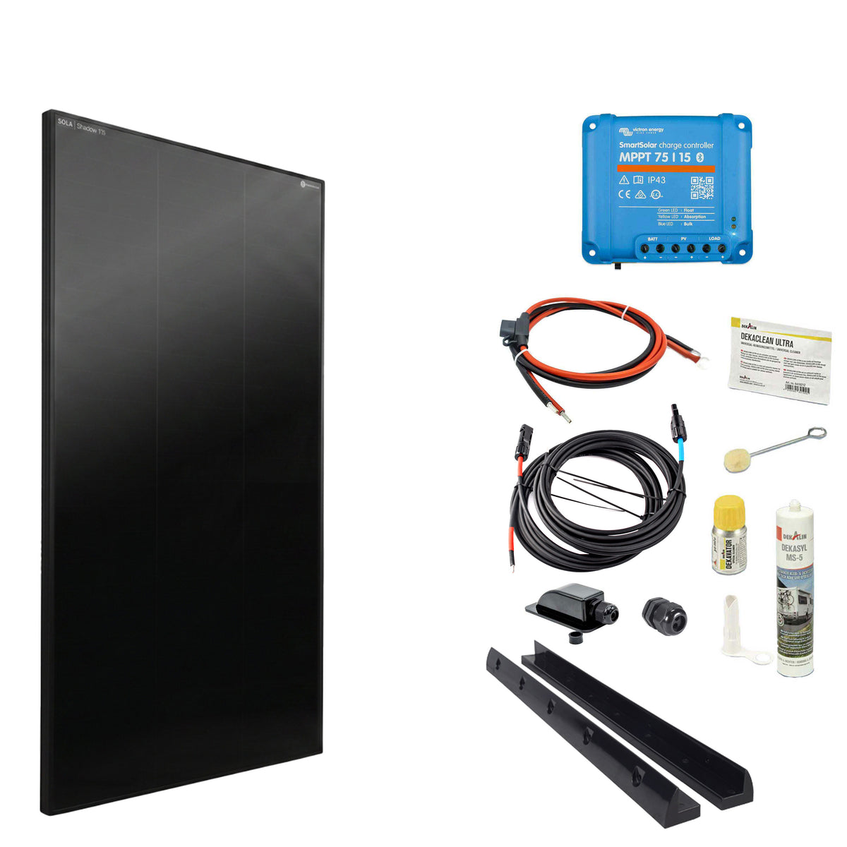 WATTSTUNDE® SOLA Frame Shadow 175 W Solarmodul-Komplettset in Schwarz mit Laderegler