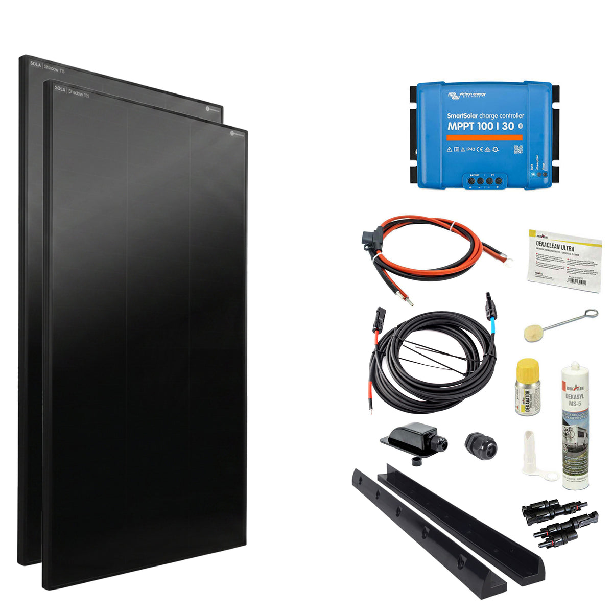 WATTSTUNDE® SOLA Frame Shadow 350 W Solarmodul-Komplettset in Schwarz mit Laderegler