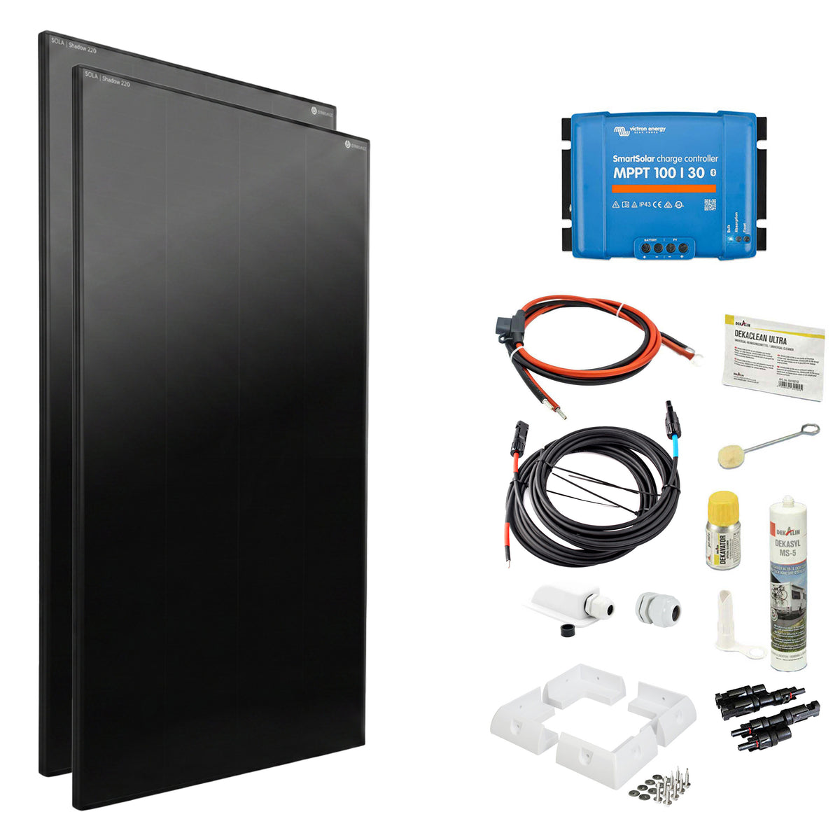 WATTSTUNDE® SOLA Frame Shadow 440 W Solarmodul-Komplettset in Weiß mit Laderegler
