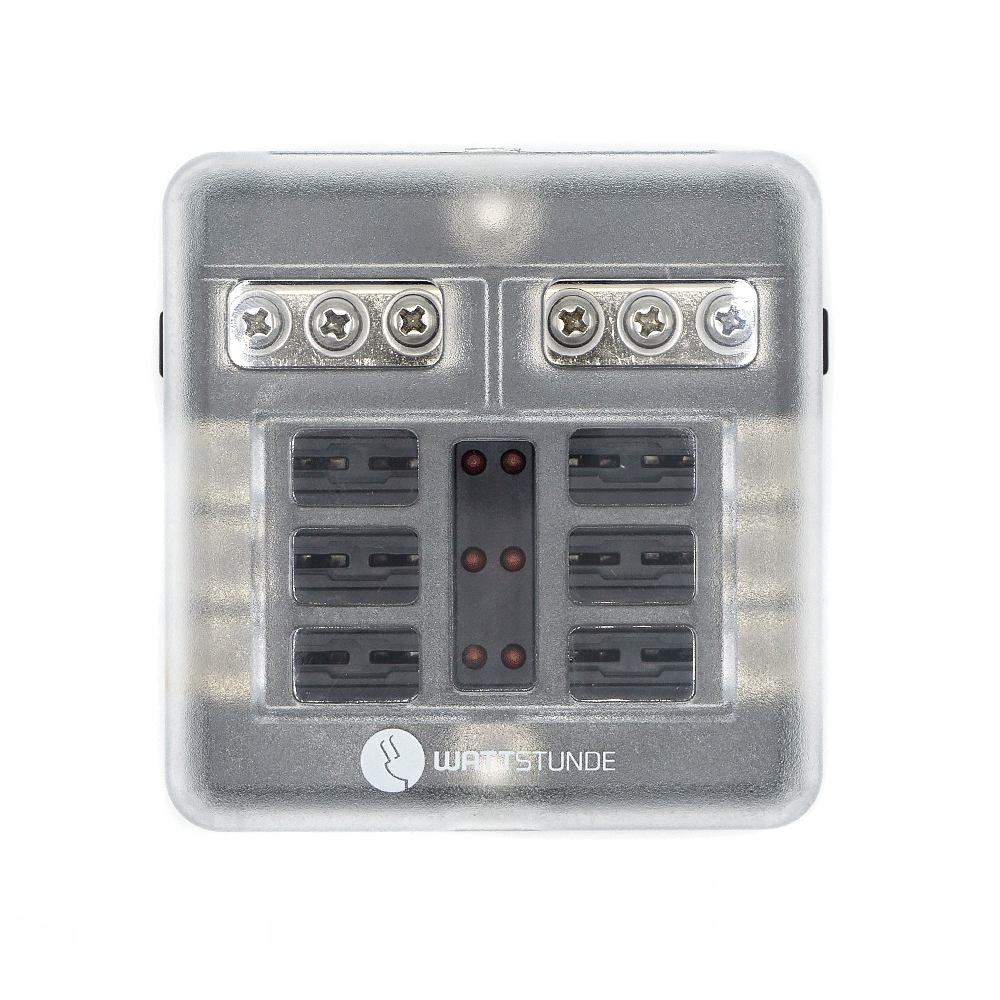 WATTSTUNDE® Plus Distributor 6 mit je 2 x 5 A, 10 A, 15 A, 20 A Flachsicherungen
